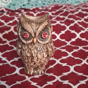 Brown Owl Figurine with Red Eyes
